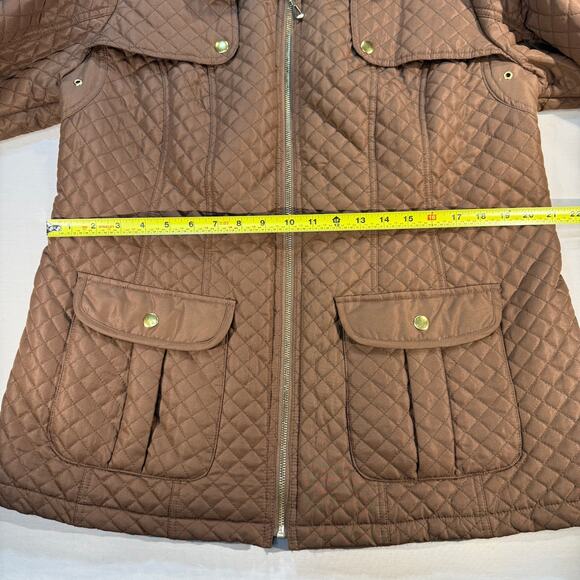 Details Intl Brown Quilted Jacket Womens Large Lightweight Snap Pocket Coat - Picture 7 of 8